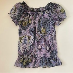 I.N. San Francisco Lavender Paisley Peasant Top